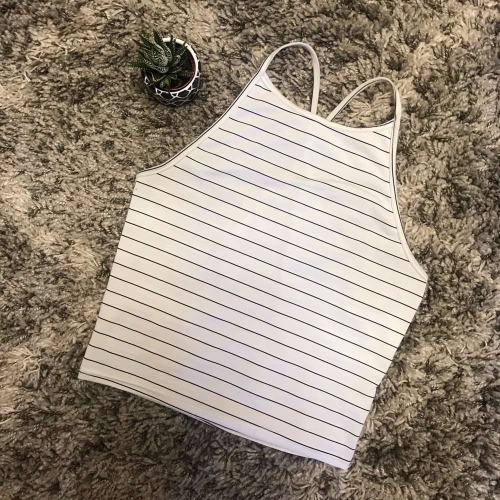 White and Black Halter Crop Top